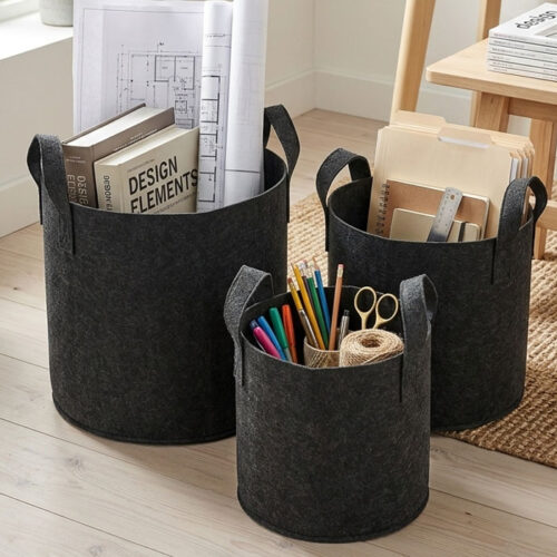canasto set de 3 de felpa color gris oscuro